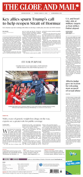 Cover of The Globe and Mail (Ontario Edition)