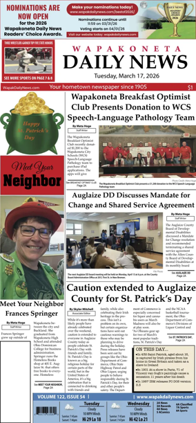 Cover of Wapakoneta Daily News