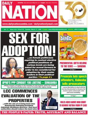 Cover of Daily Nation Newspaper
