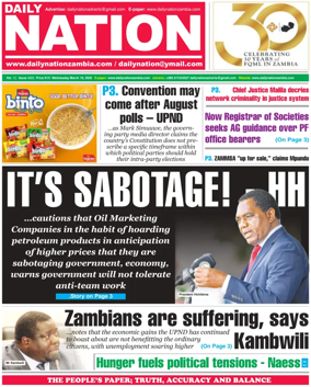 Cover of Daily Nation Newspaper