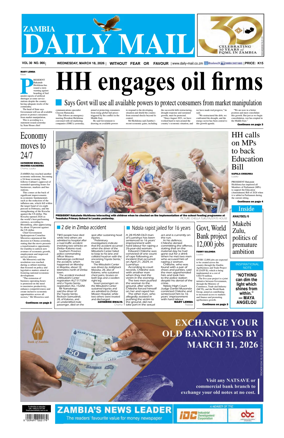 Cover of Zambia Daily Mail