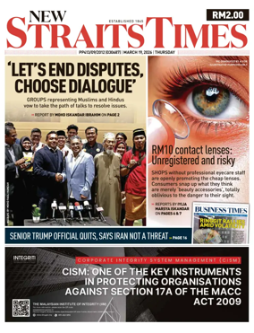 Cover of New Straits Times