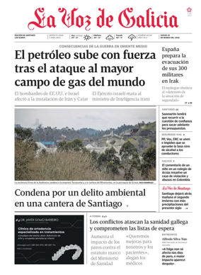 Cover of La Voz de Galicia (Santiago)