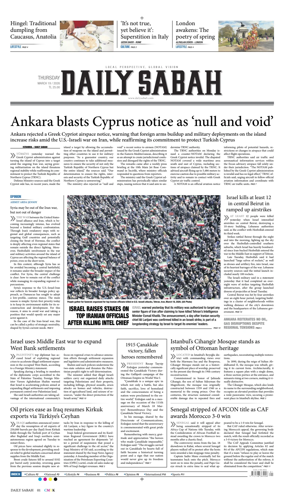 Cover of Daily Sabah (Turkey)