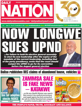 Cover of Daily Nation Newspaper