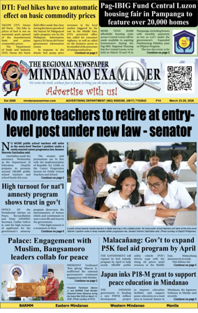 Cover of The Mindanao Examiner Regional Newspaper