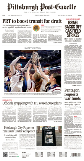 Cover of Pittsburgh Post-Gazette