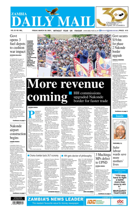 Cover of Zambia Daily Mail