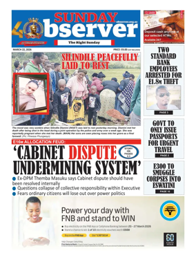 Cover of Sunday Observer (Eswatini)