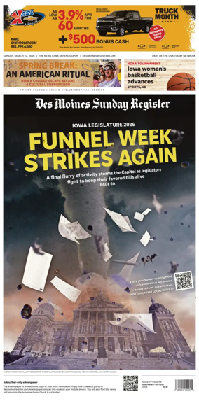 Cover of The Des Moines Register