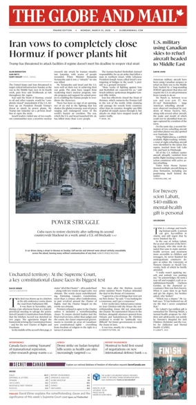 Cover of The Globe and Mail (Prairie Edition)