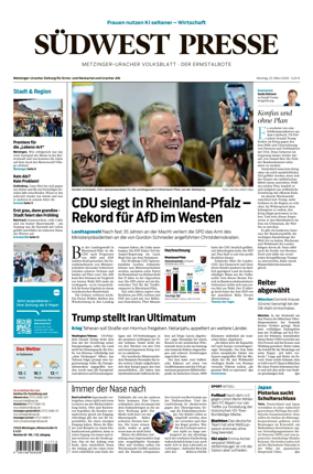 Cover of Sudwest Presse - Metzinger Uracher Volksblatt - Der Ermstalbote