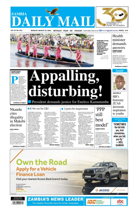 Cover of Zambia Daily Mail