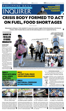 Cover of Philippine Daily Inquirer
