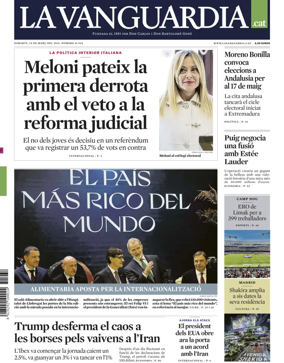 Cover of La Vanguardia (Catalonia - 1st edition)