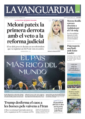 Cover of La Vanguardia (Catala)