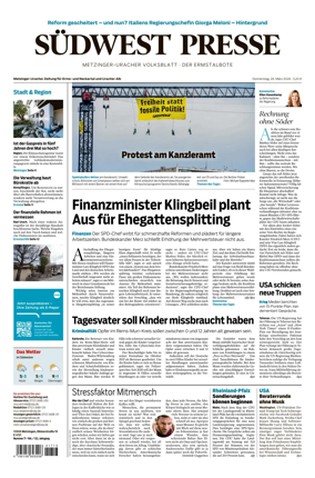 Cover of Sudwest Presse - Metzinger Uracher Volksblatt - Der Ermstalbote
