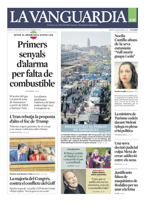 Cover of La Vanguardia (Catala)
