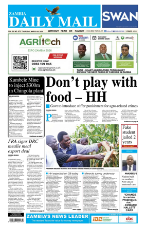 Cover of Zambia Daily Mail