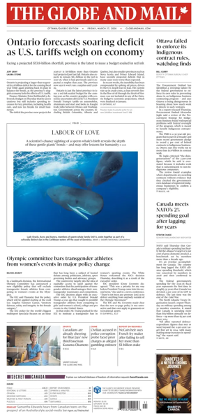 Cover of The Globe and Mail (Ottawa/Quebec Edition)