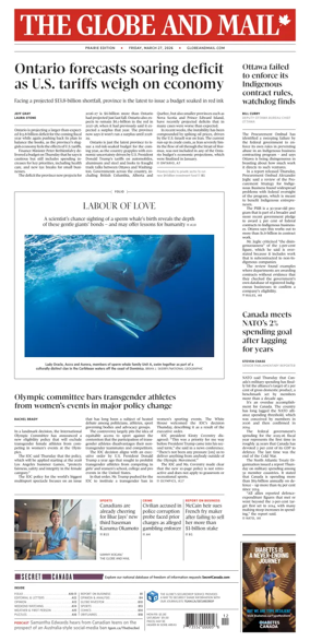 Cover of The Globe and Mail (Prairie Edition)