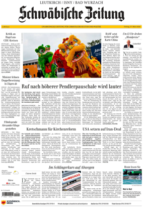 Cover of Schwabische Zeitung (Leutkirch / Isny / Bad Wurzach)