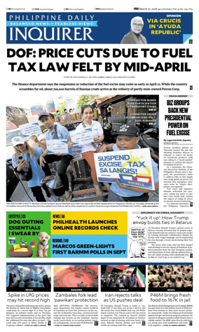 Cover of Philippine Daily Inquirer