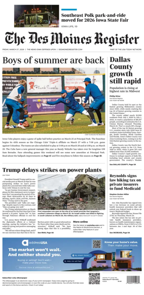 Cover of The Des Moines Register