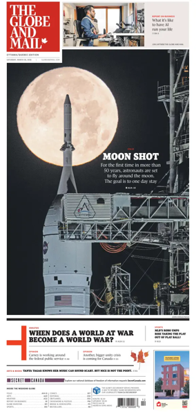 Cover of The Globe and Mail (Ottawa/Quebec Edition)