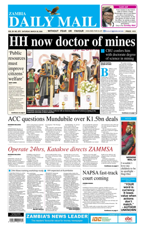 Cover of Zambia Daily Mail