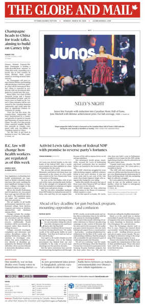 Cover of The Globe and Mail (Ottawa/Quebec Edition)