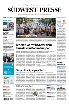 Cover of Sudwest Presse - Metzinger Uracher Volksblatt - Der Ermstalbote