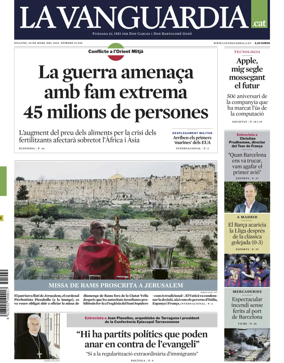 Cover of La Vanguardia (Catalonia - 1st edition)