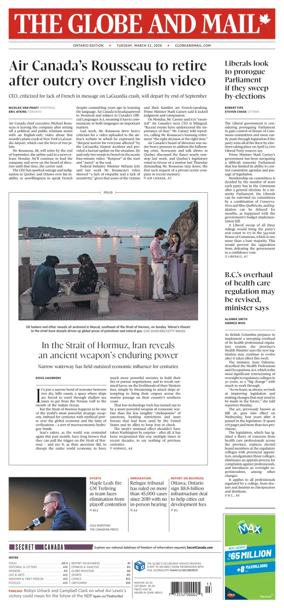 Cover of The Globe and Mail (Ontario Edition)