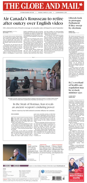 Cover of The Globe and Mail (Ottawa/Quebec Edition)