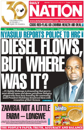 Cover of Daily Nation Newspaper