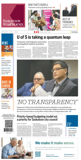Cover of Saskatoon StarPhoenix