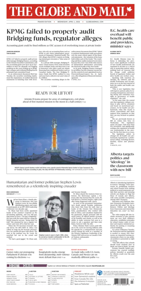 Cover of The Globe and Mail (Prairie Edition)