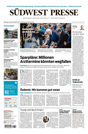 Cover of Sudwest Presse - Metzinger Uracher Volksblatt - Der Ermstalbote