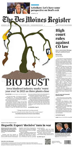 Cover of The Des Moines Register