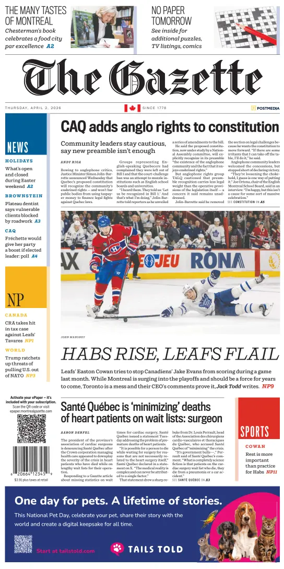 Cover of Montreal Gazette