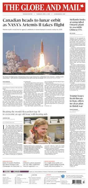 Cover of The Globe and Mail (Ontario Edition)