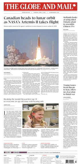 Cover of The Globe and Mail (Prairie Edition)