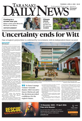 Cover of Taranaki Daily News