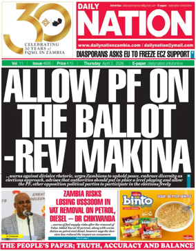 Cover of Daily Nation Newspaper