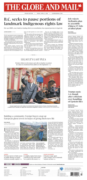 Cover of The Globe and Mail (Prairie Edition)