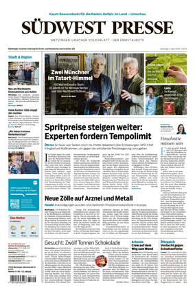 Cover of Sudwest Presse - Metzinger Uracher Volksblatt - Der Ermstalbote