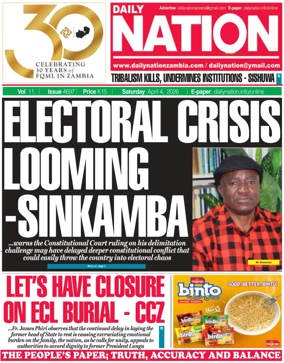 Cover of Daily Nation Newspaper