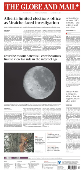 Cover of The Globe and Mail (Prairie Edition)