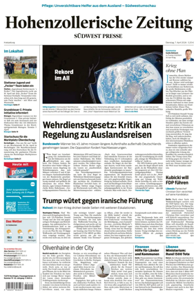 Cover of Hohenzollerische Zeitung